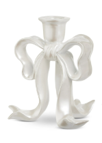 White Pearlescent Bow Candlestick