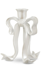 White Pearlescent Bow Candlestick