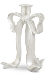 White Pearlescent Bow Candlestick