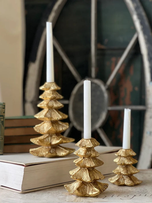 Gilded Fir Tree Taper Candle Holder