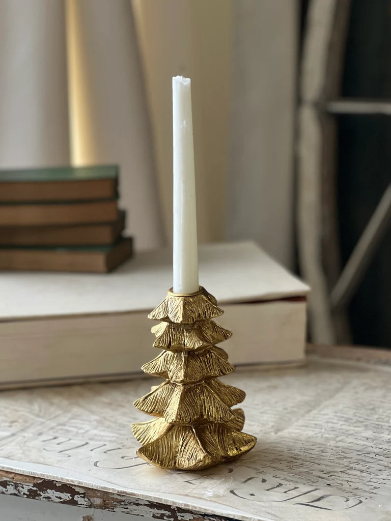 Gilded Fir Tree Taper Candle Holder