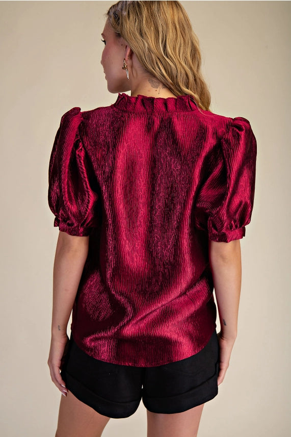 Red Ruffle V-Neck