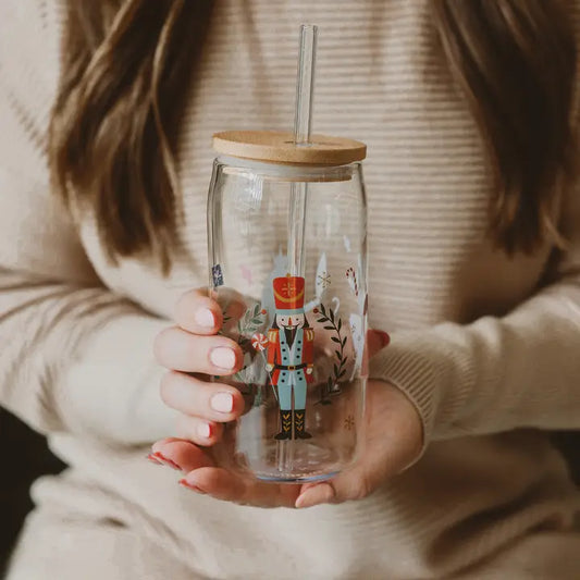 Nutcracker Glass Can w/Straw