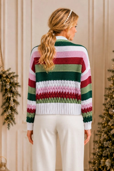 Holiday Ribbon Tie Stripe Cardigan