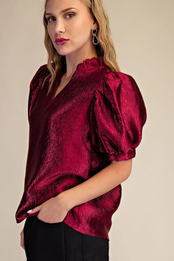 Red Ruffle V-Neck