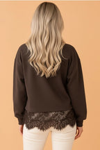 Brown Lace Trim Crew