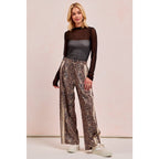 Lace Trim Leopard Drawstring Pants