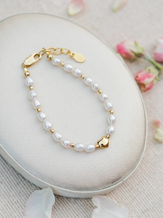 Pearl, Gold, & Heart Baby Bracelet