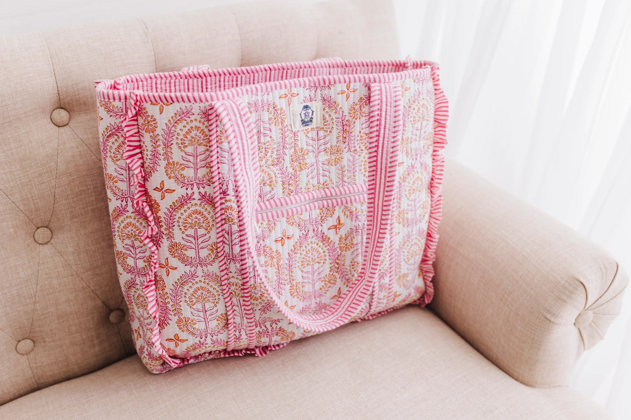 Dahlia Quilted Ruffle Tote Bag