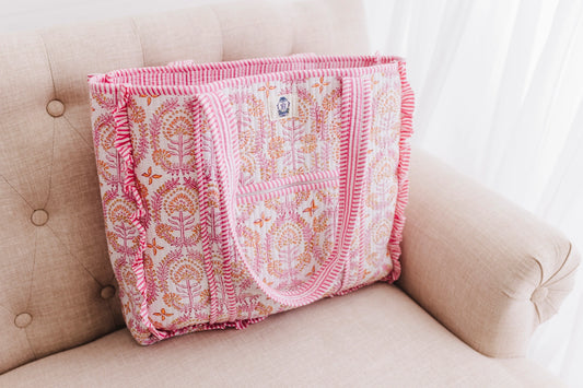 Dahlia Quilted Ruffle Tote Bag