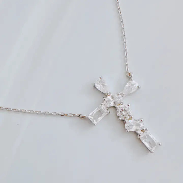 Mixed Cut Cross Necklace