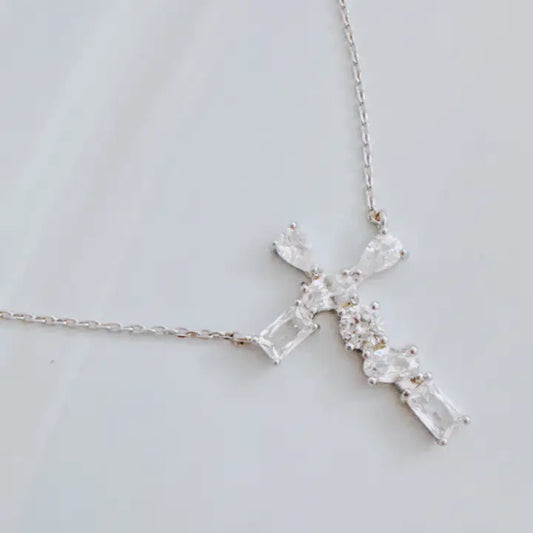 Mixed Cut Cross Necklace