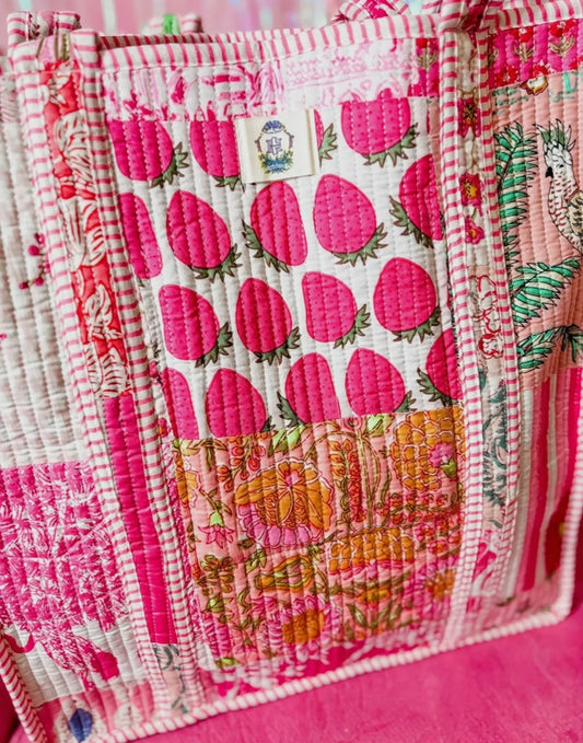 Pink City Quilted Tote Bag