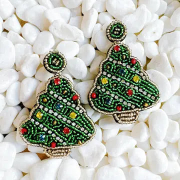 Beaded Holiday Tree Earrings