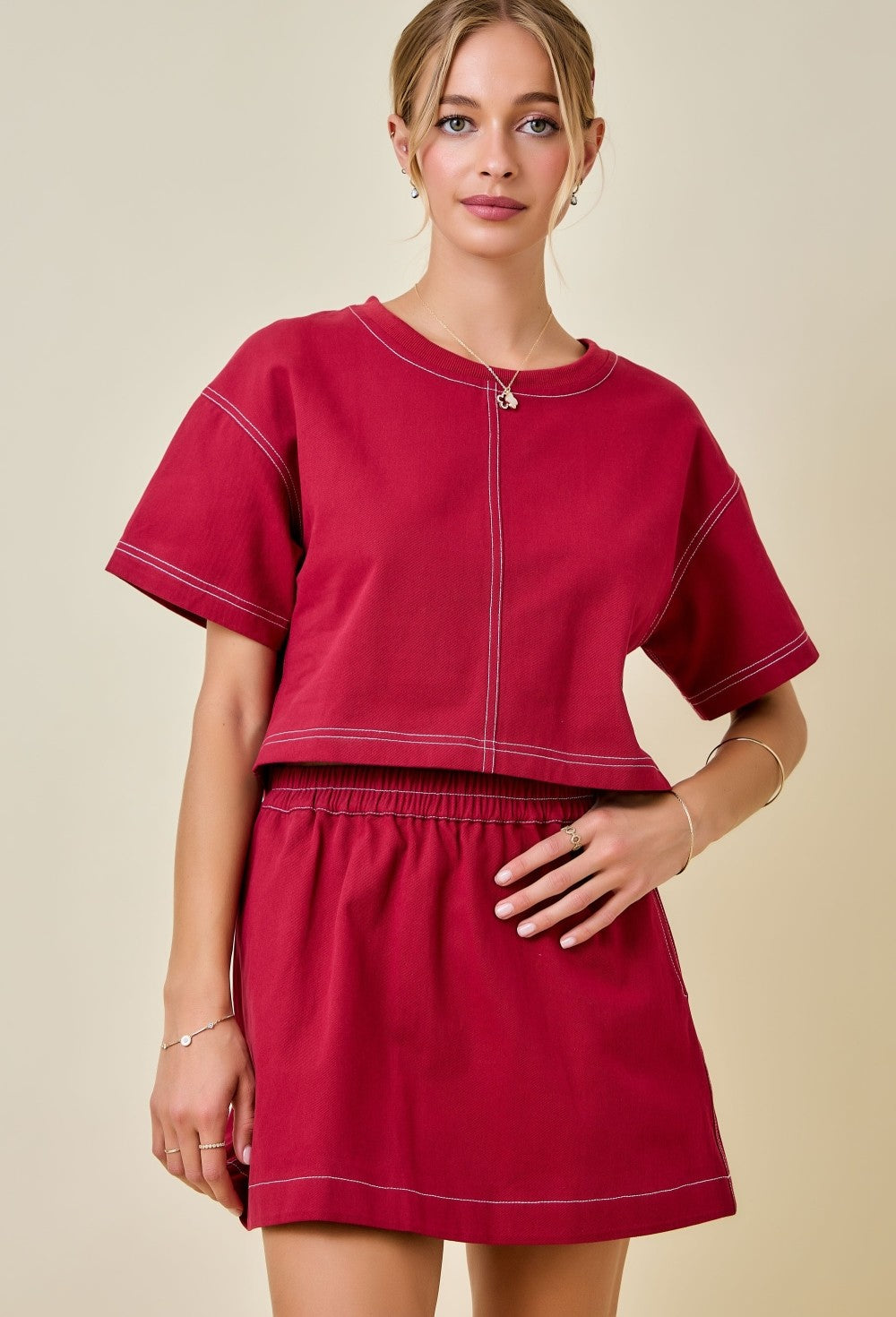 Boxy Maroon Denim Set