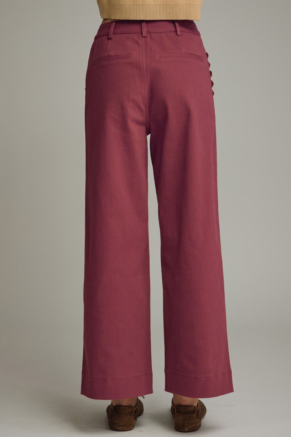 Burgundy Scallop Wide Leg Pants