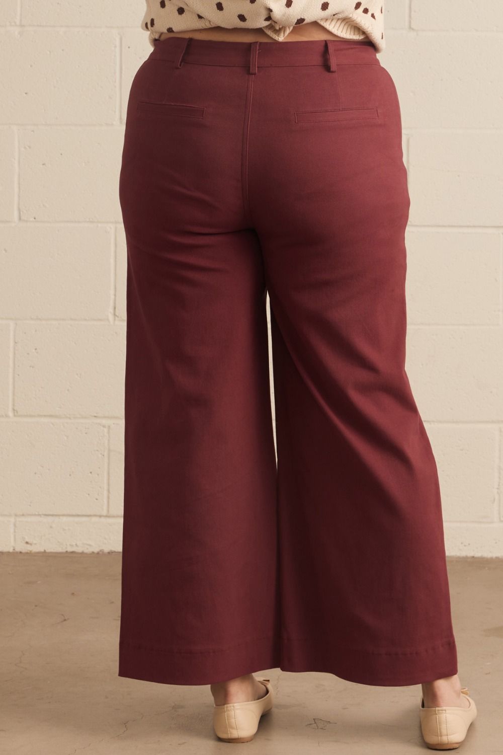 Burgundy Scallop Wide Leg Pants
