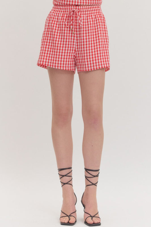 Red Gingham Drawstring Shorts