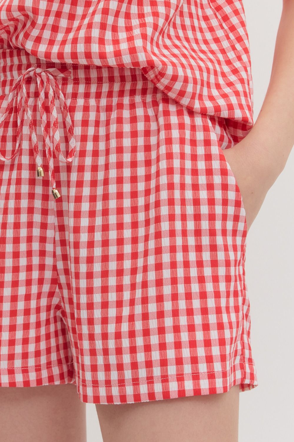 Red Gingham Drawstring Shorts