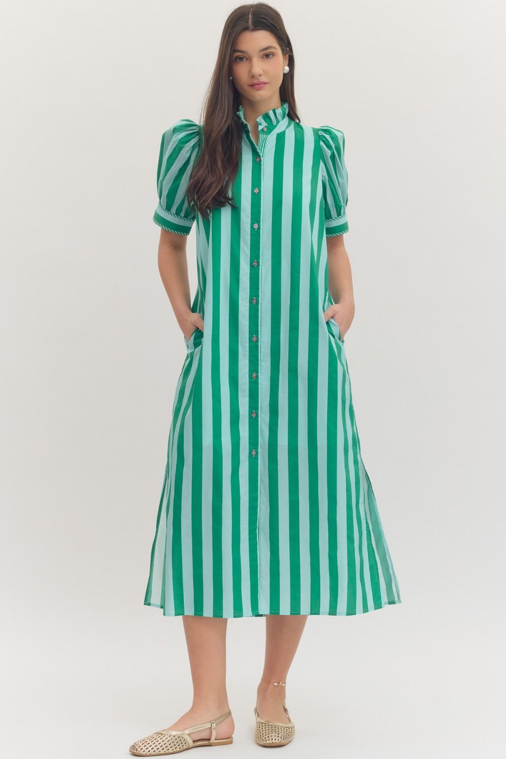 Mint Stripe Button Maxi