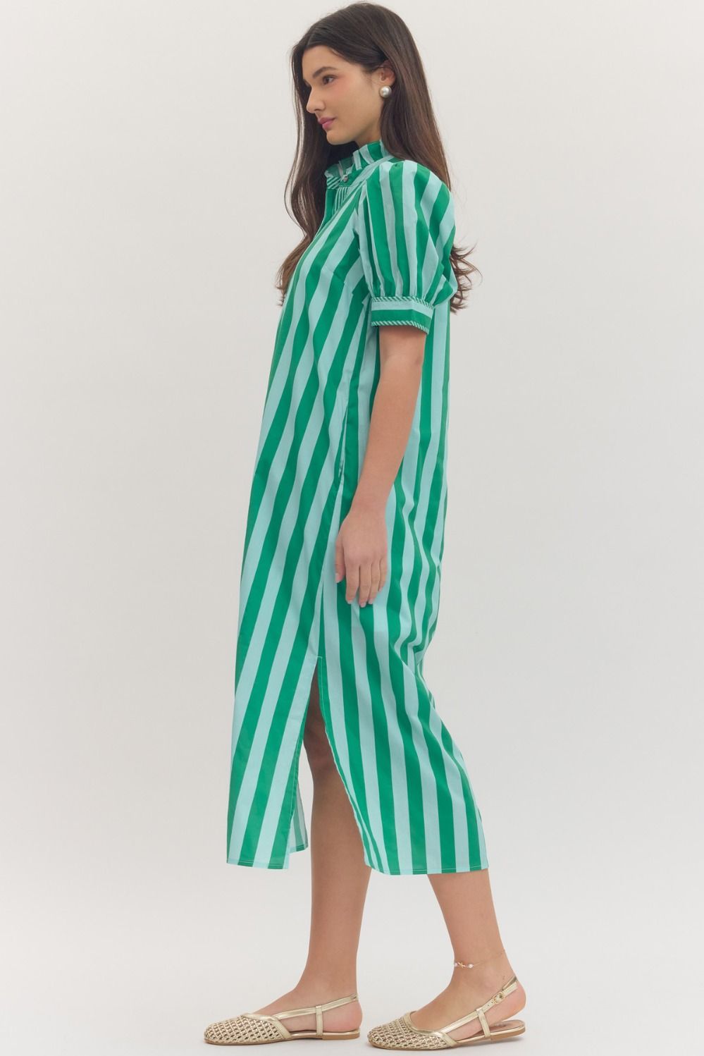 Mint Stripe Button Maxi