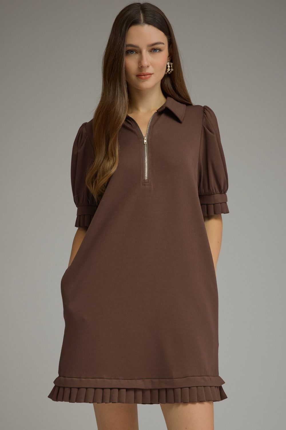 Zip-Up Pleated Mini Dress