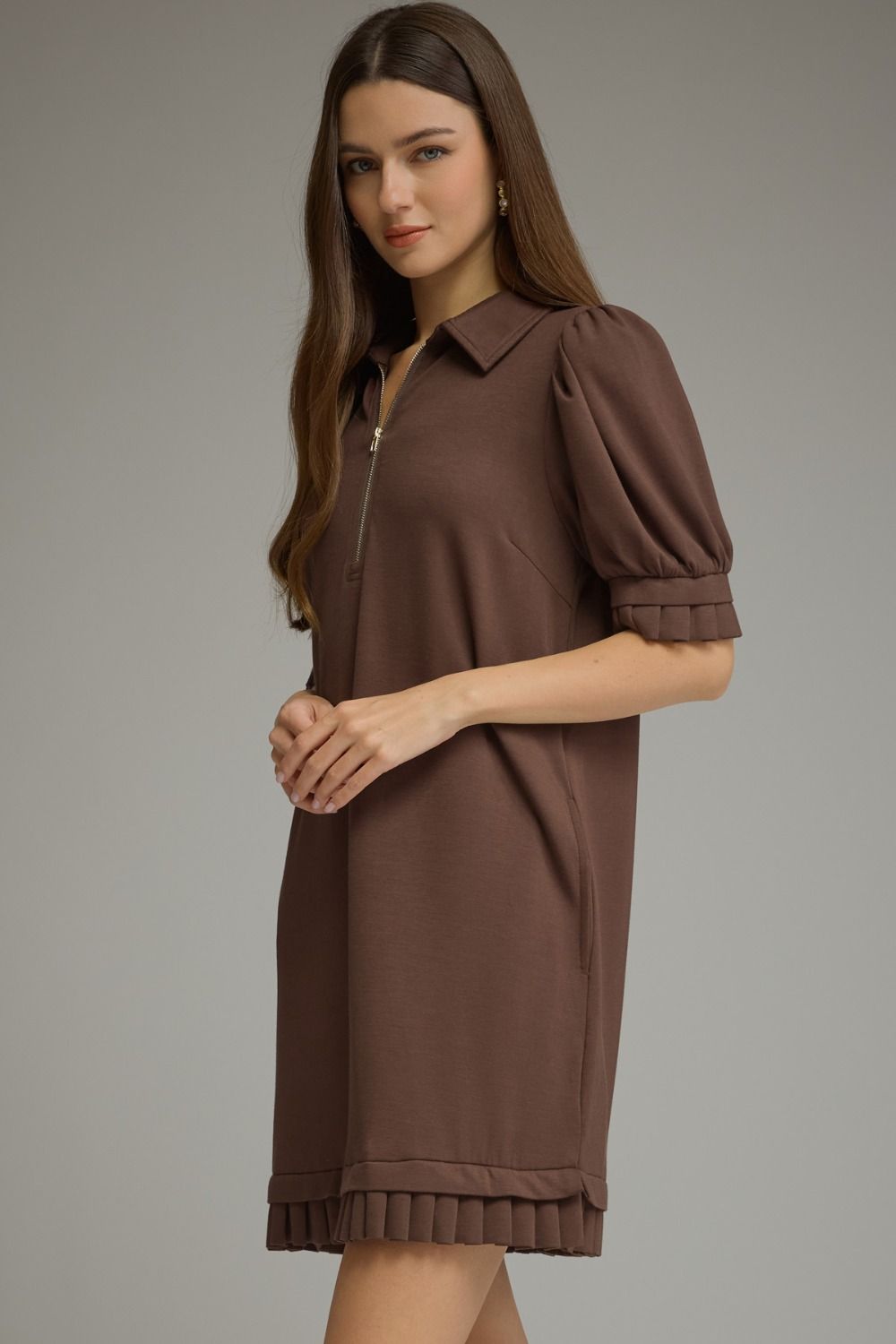 Zip-Up Pleated Mini Dress