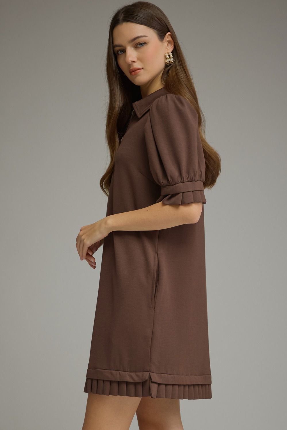 Zip-Up Pleated Mini Dress