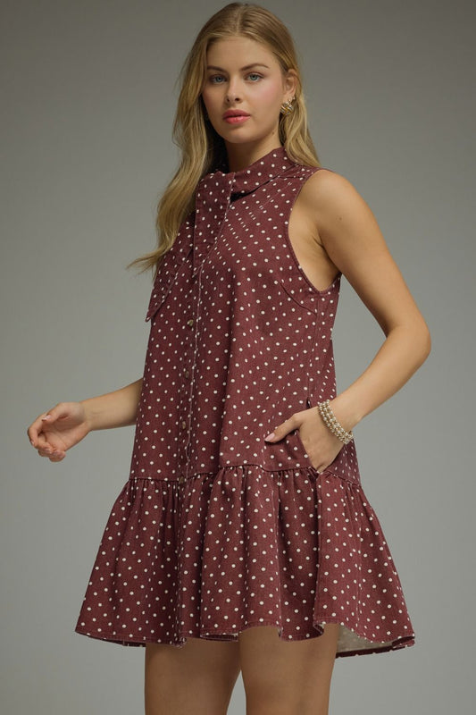 Burgundy Mini Neck-Tie Dress