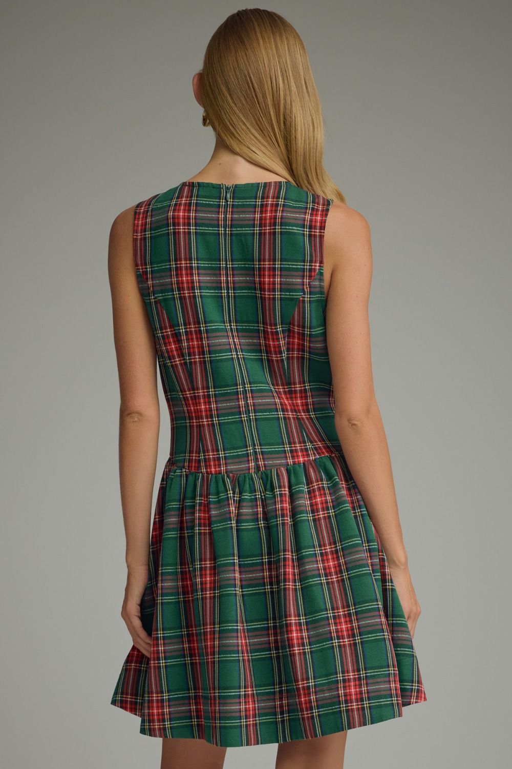 Green Plaid Button Mini Dress