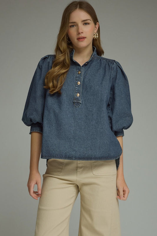 Puff Sleeve Denim Top