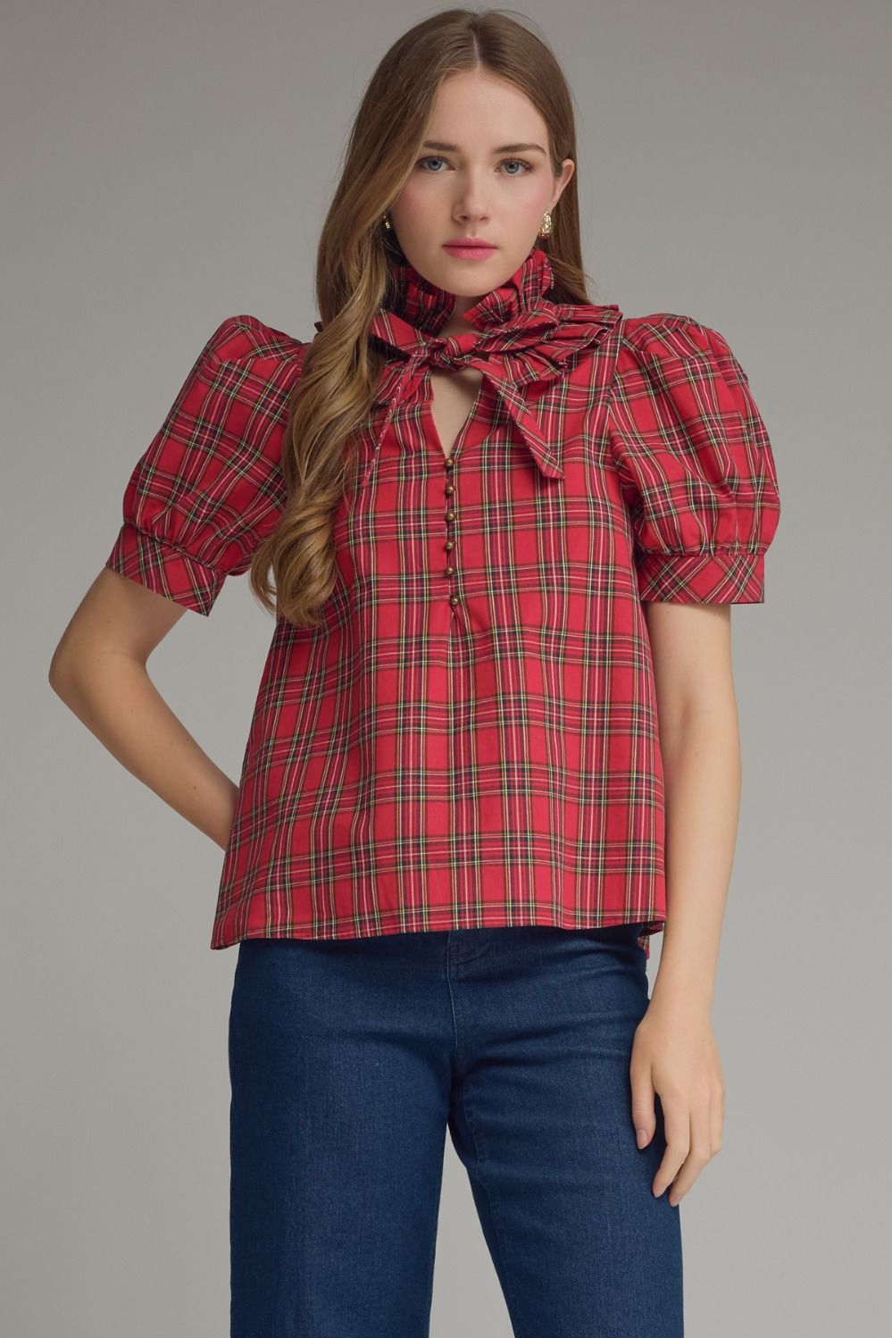 Tartan Bow Blouse