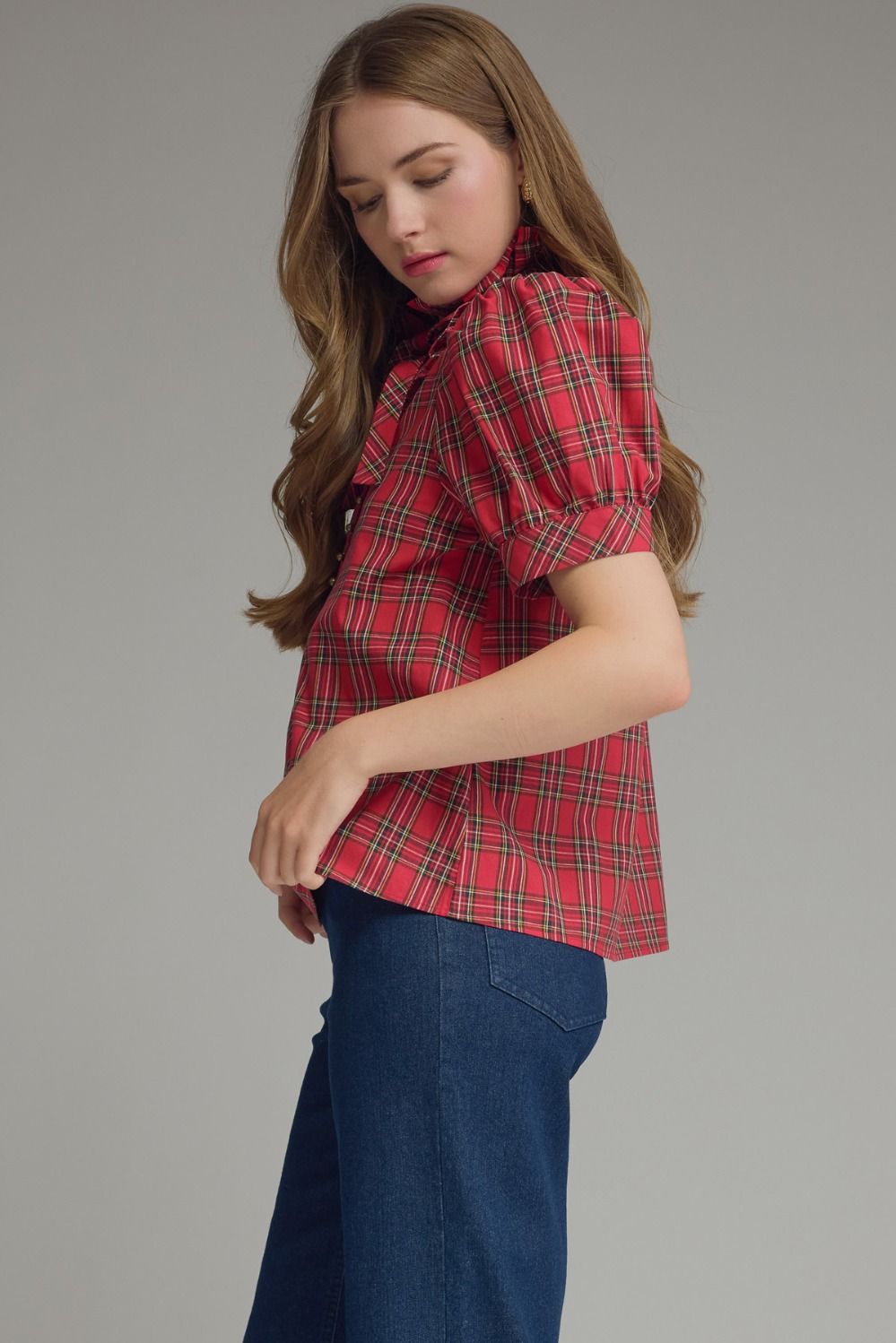 Ruby Plaid Puff Sleeve Top