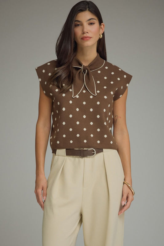 Brown Polka Dot Cap Sleeve
