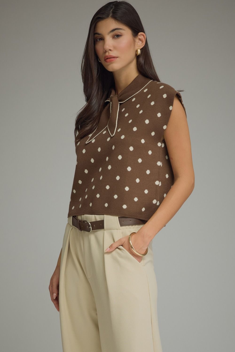 Brown Polka Dot Cap Sleeve