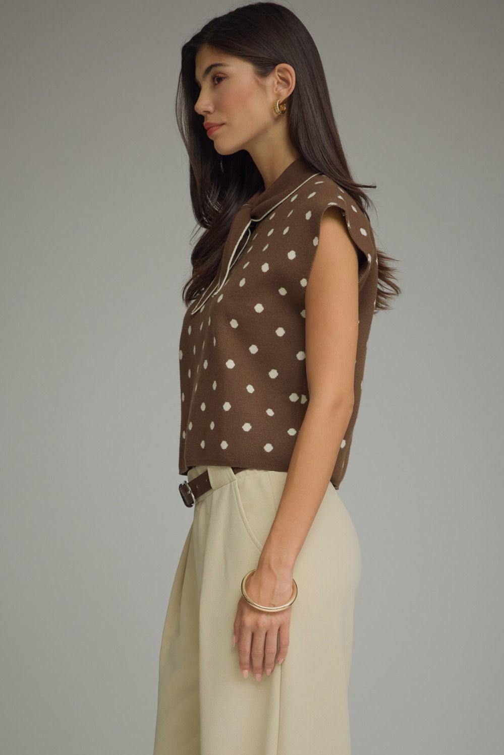 Brown Polka Dot Cap Sleeve