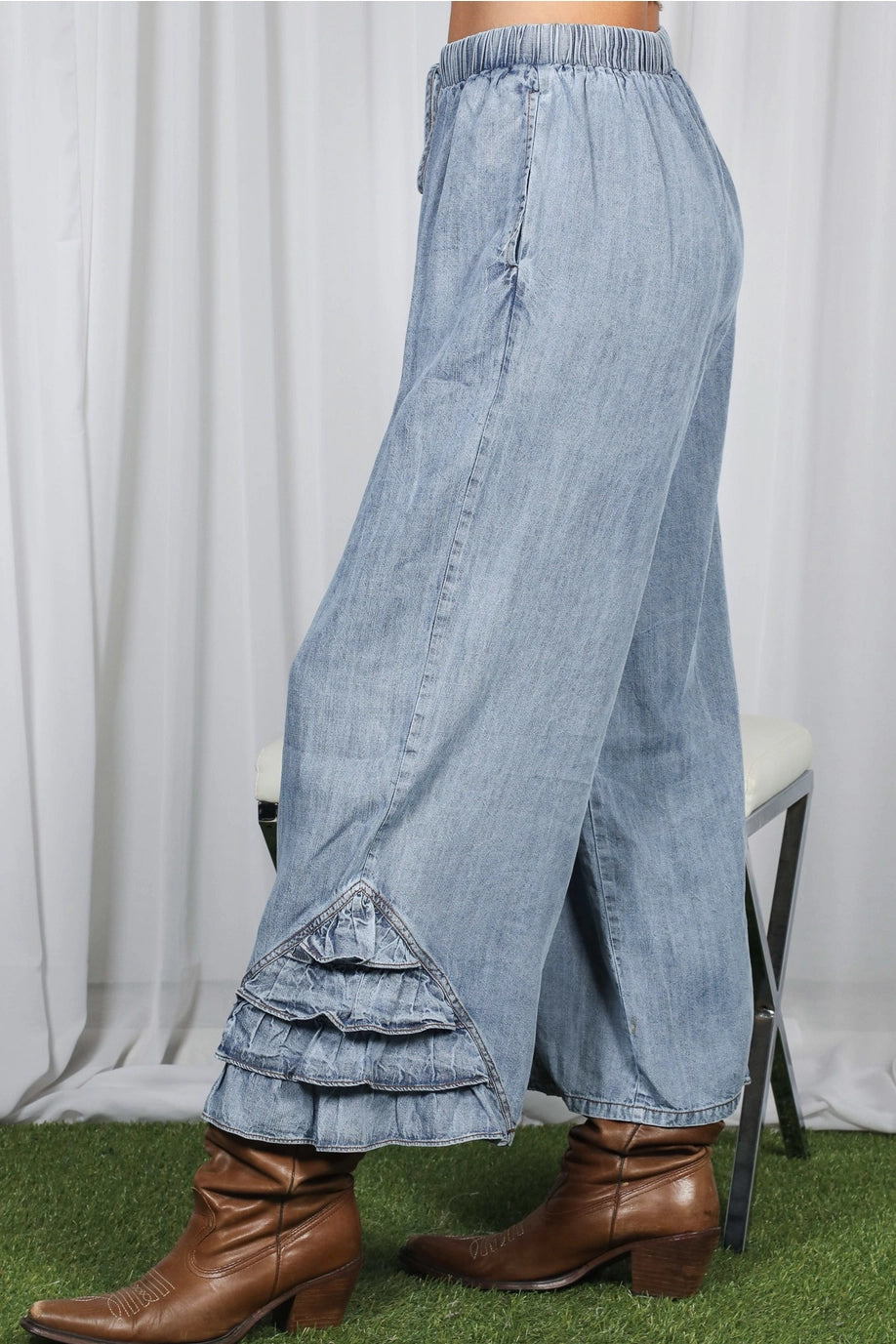 Flared Ruffle Hem Pants