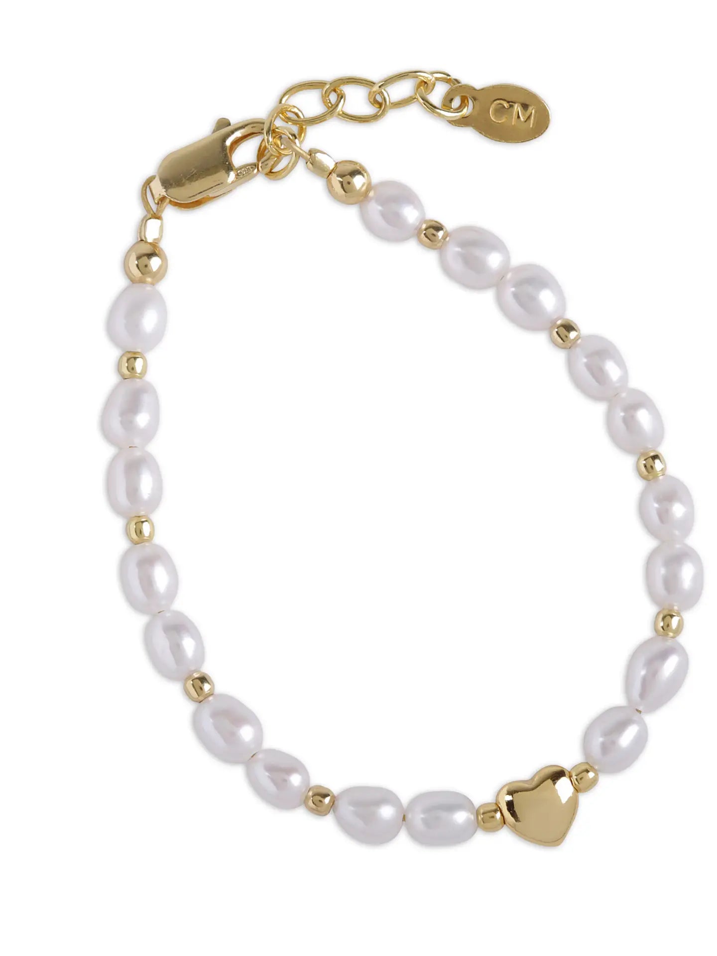 Pearl, Gold, & Heart Baby Bracelet