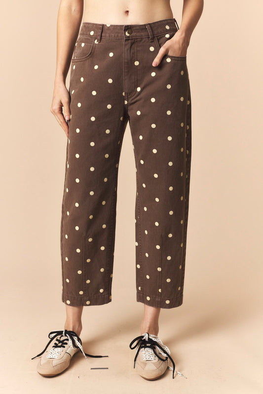 Brown Washed Polka Dot Jeans
