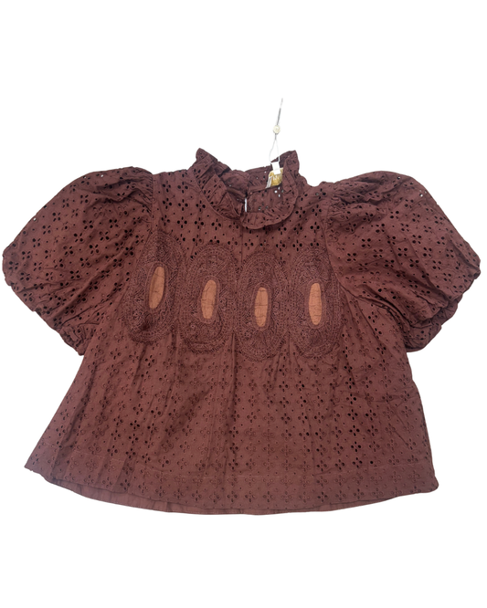 Mocha Eyelet Puff Sleeve Top