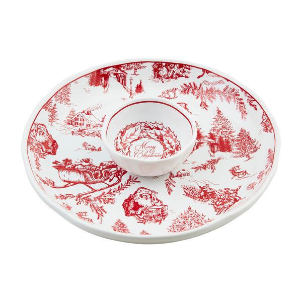 Christmas Toile Chip & Dip Set