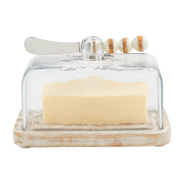 Mud Pie White Bead Butter Dish Set