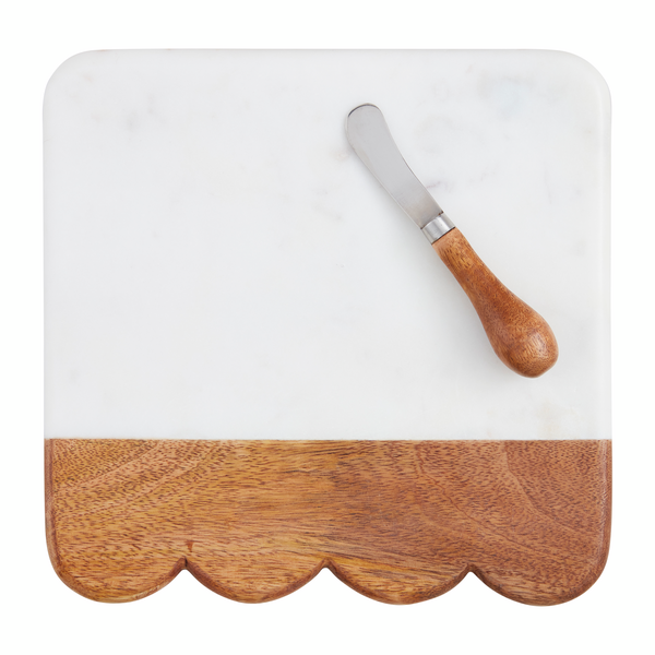 Mud Pie Scalloped Wood/Marble Tray