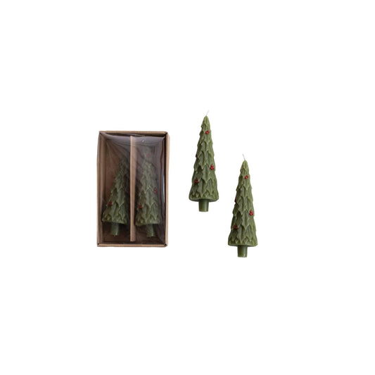 Green Christmas Tree Taper Candles